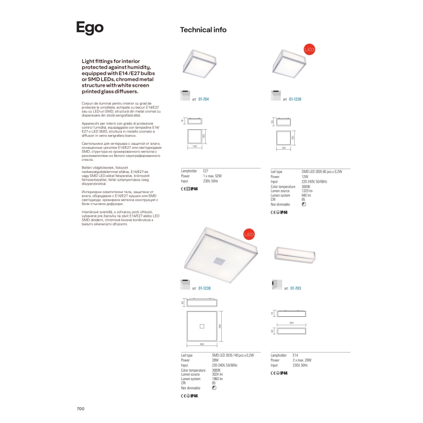 Redo 01-1236 - LED badeværelsesloftlampe EGO LED/12W/230V IP44 blank krom