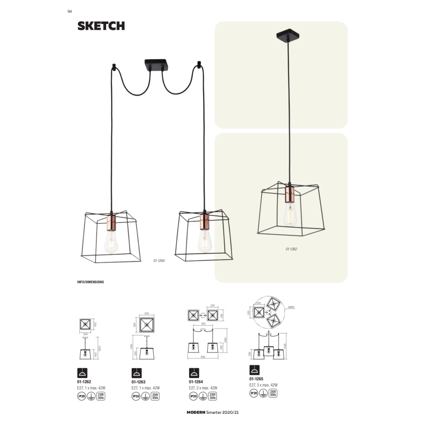 Redo 01-1265 - Pendel SKETCH 3xE27/42W/230V edderkop