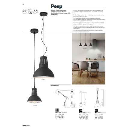 Redo 01-1279 - Pendel på ledning PEEP 1xE27/42W/230V Ø 16,5 cm sort