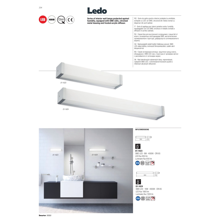 Redo 01-1424 - LED væglampe til badeværelset LEDO LED/16W/230V IP44