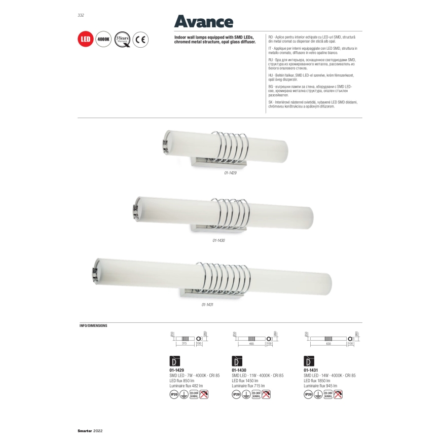 Redo 01-1431 - LED væglampe AVANCE LED/14W/230V 63 cm hvid