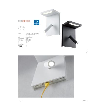 Redo 01-1500 - LED vægspot AGOS LED/6W/230V + LED/3,2W USB sort