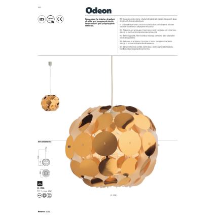 Redo 01-1508 - Pendel ODEON 1xE27/42W/230V diameter 36 cm guldfarvet