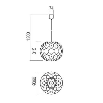 Redo 01-1508 - Pendel ODEON 1xE27/42W/230V diameter 36 cm guldfarvet