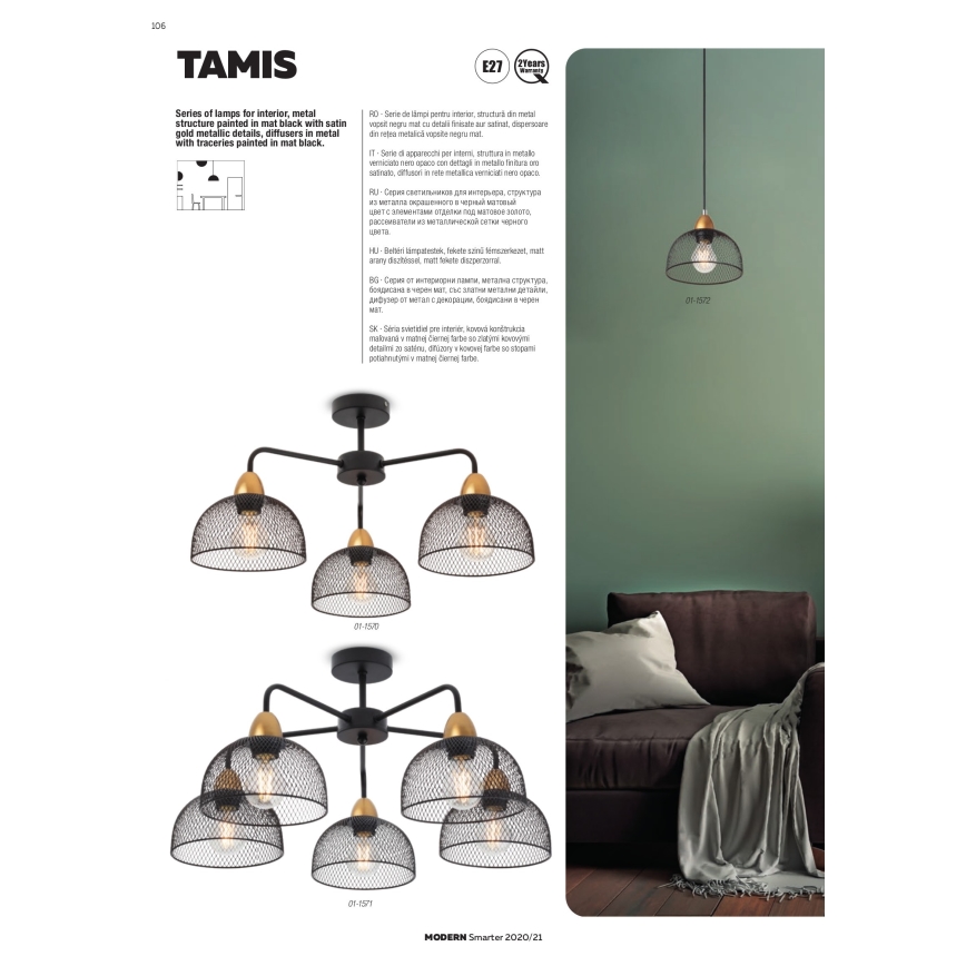 Redo 01-1573 - Pendel med wireophæng TAMIS 3xE27/42W/230V Ø 59 cm sort