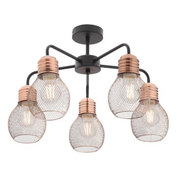 Redo 01-1577 - Loftlampe på stang EDISON 5xE27/42W/230V Ø 53 cm sort/kobber