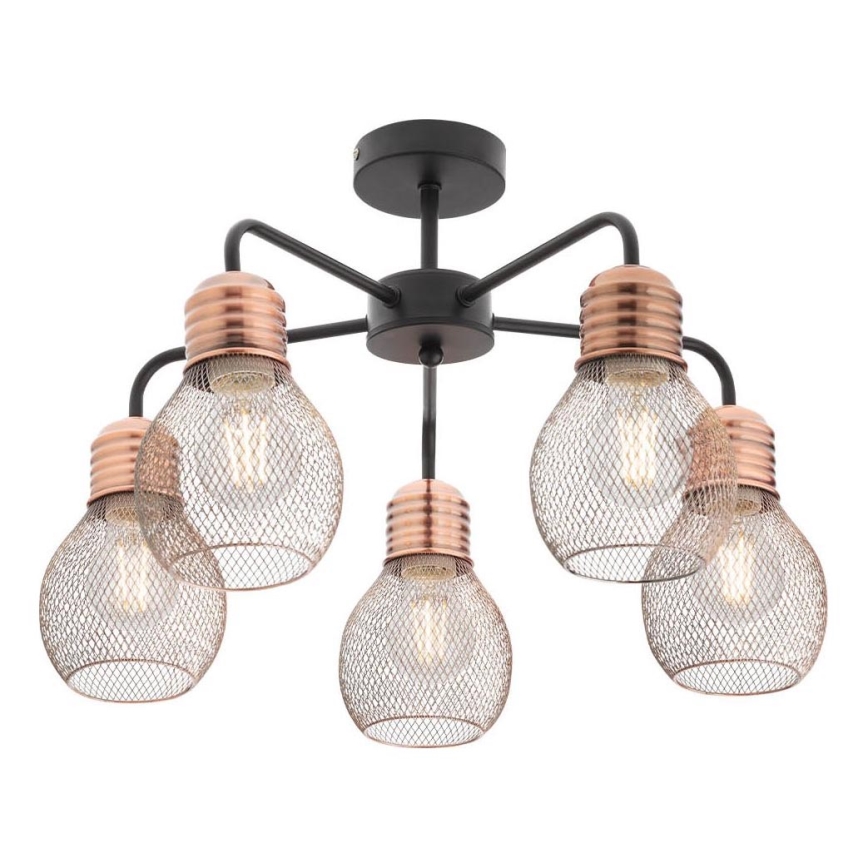 Redo 01-1577 - Loftlampe på stang EDISON 5xE27/42W/230V Ø 53 cm sort/kobber