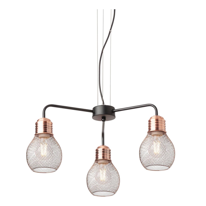 Redo 01-1579 - Pendel på kabel EDISON 3xE27/42W/230V Ø 53 cm sort/kobber