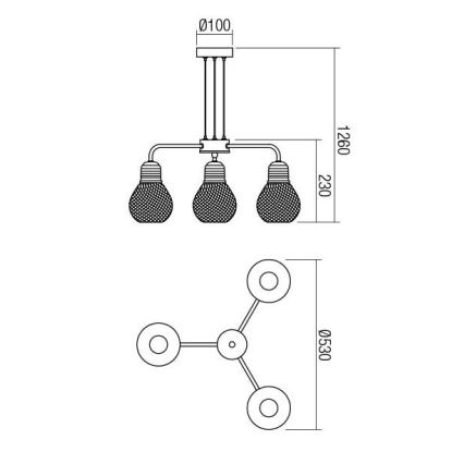 Redo 01-1579 - Pendel på kabel EDISON 3xE27/42W/230V Ø 53 cm sort/kobber