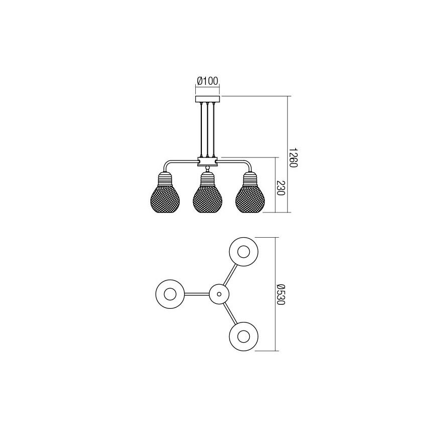 Redo 01-1579 - Pendel på kabel EDISON 3xE27/42W/230V Ø 53 cm sort/kobber