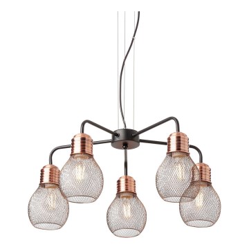 Redo 01-1580 - Lysekrone med kabelophæng EDISON 5xE27/42W/230V Ø 53 cm sort/kobber
