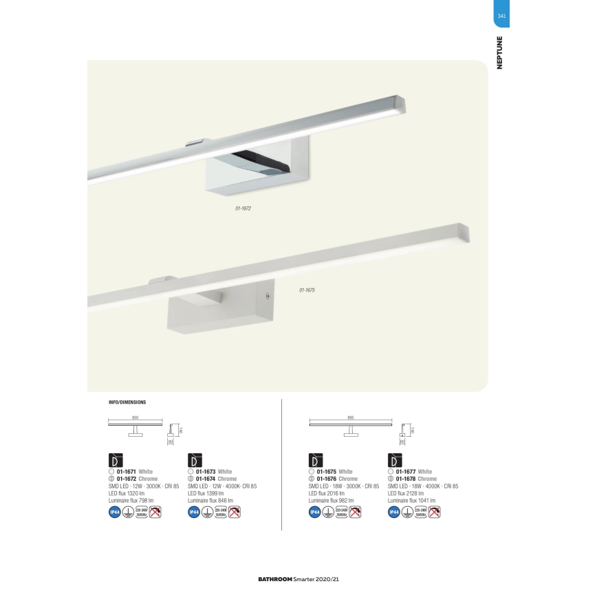 Redo 01-1675 - LED-belysning til badeværelsesspejl NEPTUNE LED/18W/230V 89,5 cm IP44 hvid