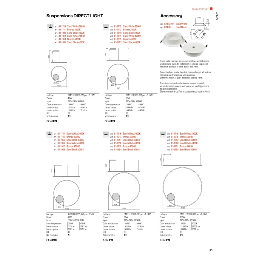 Redo 01-1713 - Dæmpbar LED-pendel på kabel ORBIT LED/55W/230V bronze