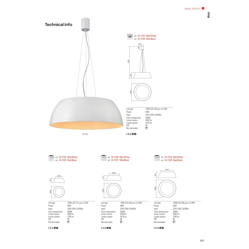 Redo 01-1732 - LED pendel BLAIR LED/55W/230V 3000K hvid