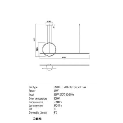 Redo 01-1734 - LED pendel dæmpbar GIOTTO LED/46W/230V hvid