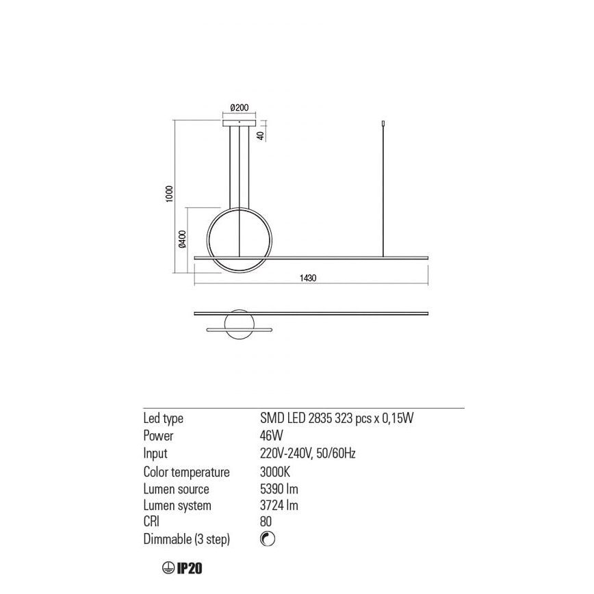 Redo 01-1734 - LED pendel dæmpbar GIOTTO LED/46W/230V hvid