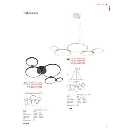 Redo 01-1742 - LED lysekrone i en snor RADIUS LED/45W/230V