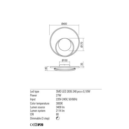 Redo 01-1789 - LED vægspot dæmpbar TORSION LED/27W/230V hvid