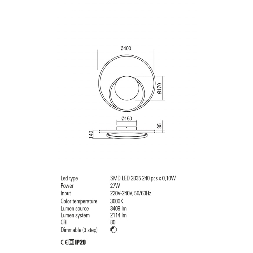 Redo 01-1790 - LED vægspot dæmpbar TORSION LED/27W/230V bronze