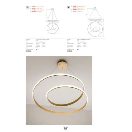 Redo 01-1794 - LED pendel dæmpbar TORSION LED/29W/230V diameter 55 cm bronze