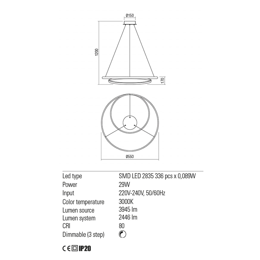 Redo 01-1794 - LED pendel dæmpbar TORSION LED/29W/230V diameter 55 cm bronze