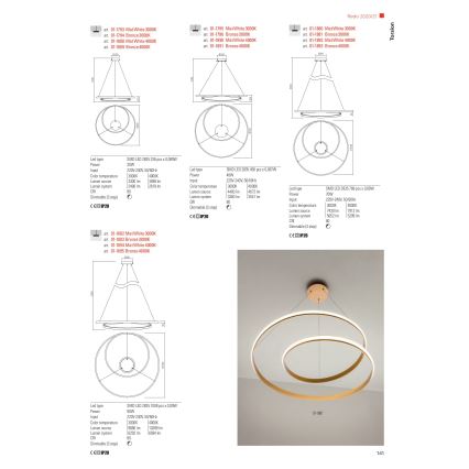 Redo 01-1796 - LED-pendel på wire TORSION LED/40W/230V Ø 74 cm bronzefarvet