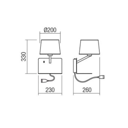 Redo 01-1807 - LED væglampe med flexible lille lampe TOMO 1xE27/42W/230V + LED/3W/230V hvid