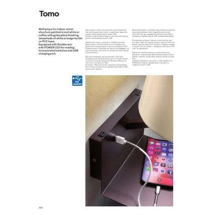 Redo 01-1807 - LED-væglampe med fleksibel læselampe TOMO 1xE27/42W/230V + LED/3W/230V hvid