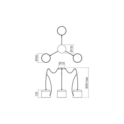 Redo 01-1825 - Pendel DODO 3xE27/15W/230V edderkop hvid