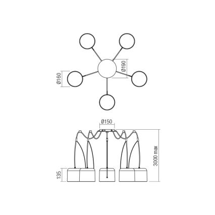 Redo 01-1827 - Pendel DODO 5xE27/15W/230V edderkop hvid