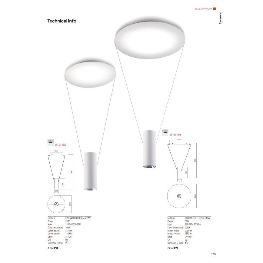 Redo 01-1971 - LED pendel dæmpbar ESSENCE LED/36W/230V CRI 90 3000K hvid