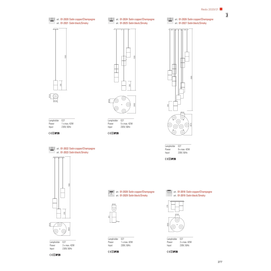 Redo 01-2027 - Pendel IWI 9xE27/42W/230V sort