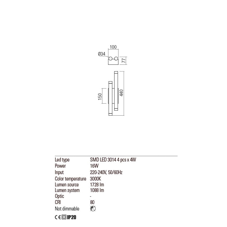 Redo 01-2033 - LED væglampe MADISON 4xLED/4W/230V guldfarvet