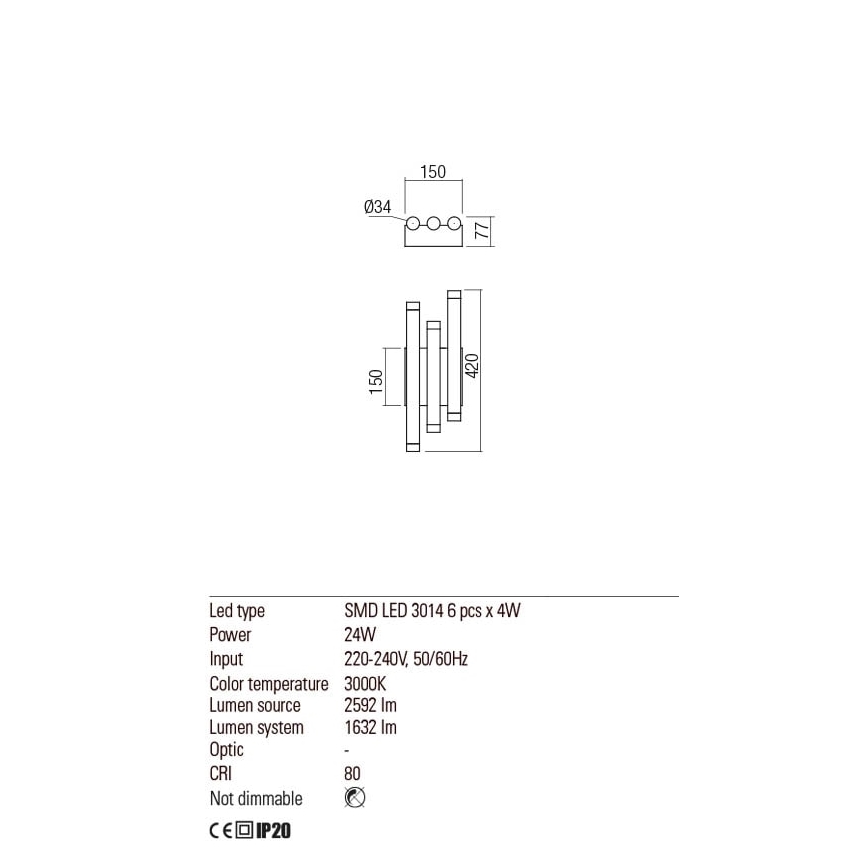 Redo 01-2038 - LED væglampe MADISON 6xLED/4W/230V sort