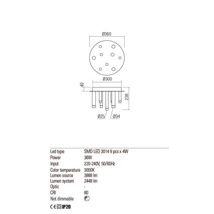 Redo 01-2039 - LED loftlampe MADISON 9xLED/4W/230V guldfarvet