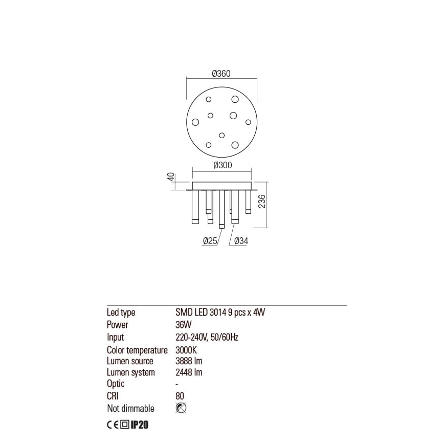 Redo 01-2041 - LED loftlampe MADISON 9xLED/4W/230V sort