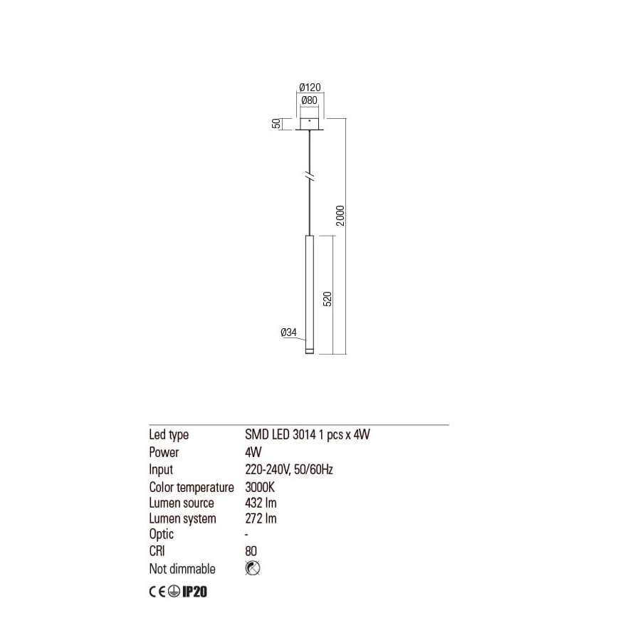 Redo 01-2045 - LED pendel MADISON LED/4W/230V sort