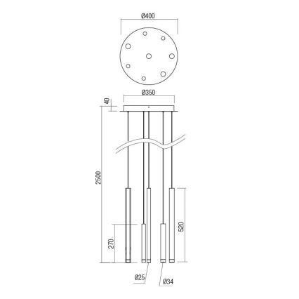 Redo 01-2050 - LED pendel MADISON 8xLED/4W/230V guldfarvet