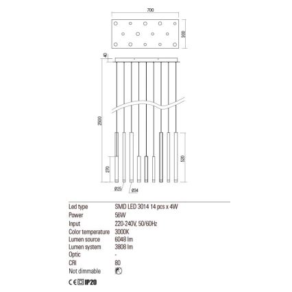 Redo 01-2054 - LED pendel MADISON 14xLED/4W/230V guldfarvet