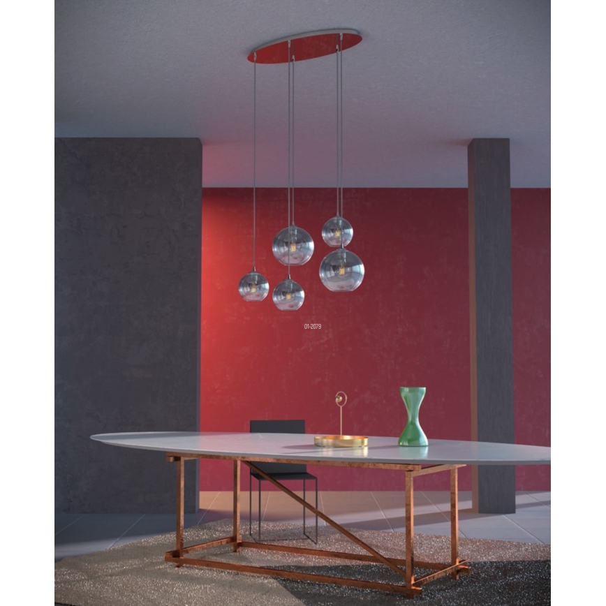 Redo 01-2079 - Pendel BOWL 5xE27/42W/230V røget