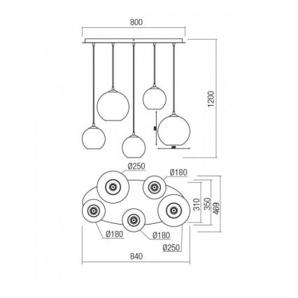 Redo 01-2079 - Pendel BOWL 5xE27/42W/230V røget