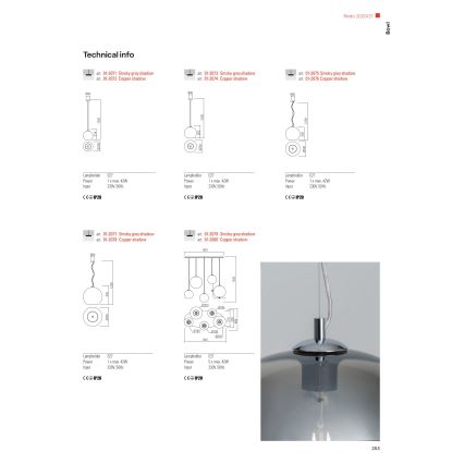 Redo 01-2080 - Pendel BOWL 5xE27/42W/230V kobber