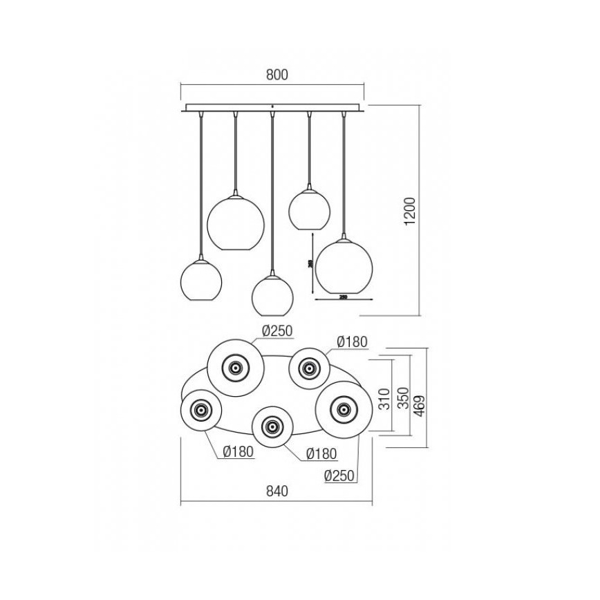 Redo 01-2080 - Pendel BOWL 5xE27/42W/230V kobber