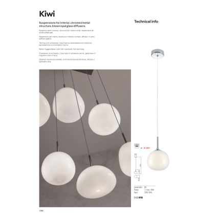 Redo 01-2081 - Pendel med wire KIWI 1xG9/40W/230V Ø 12 cm, blank krom/hvid