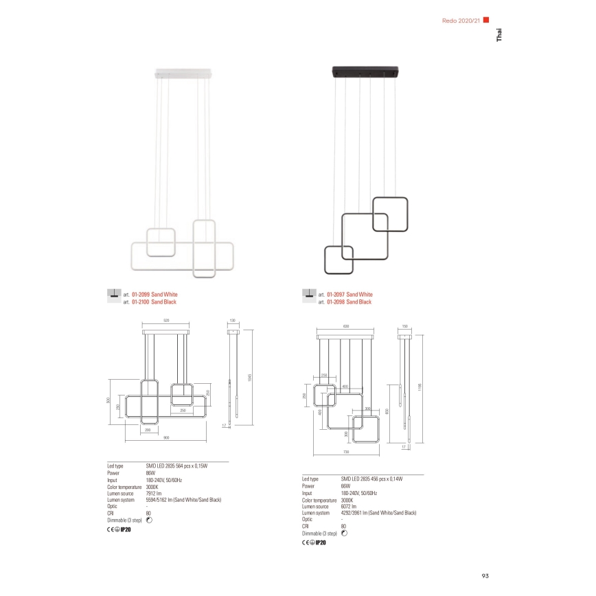 Redo 01-2098 - LED pendel dæmpbar THAI LED/66W/230V 3000K sort