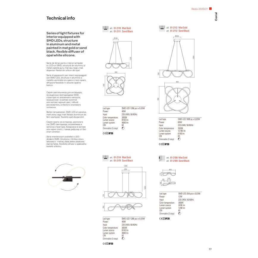 Redo 01-2110 - LED pendel dæmpbar CORRAL LED/40W/230V 3000K guldfarvet