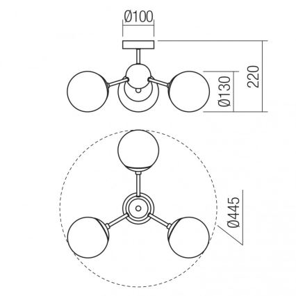 Redo 01-2176 - Loftlampe på stang SEMIA 3xE14/28W/230V sort/røgfarvet
