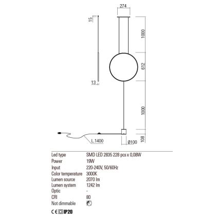 Redo 01-2197 - LED gulvlampe SLICK LED/19W/230V sort