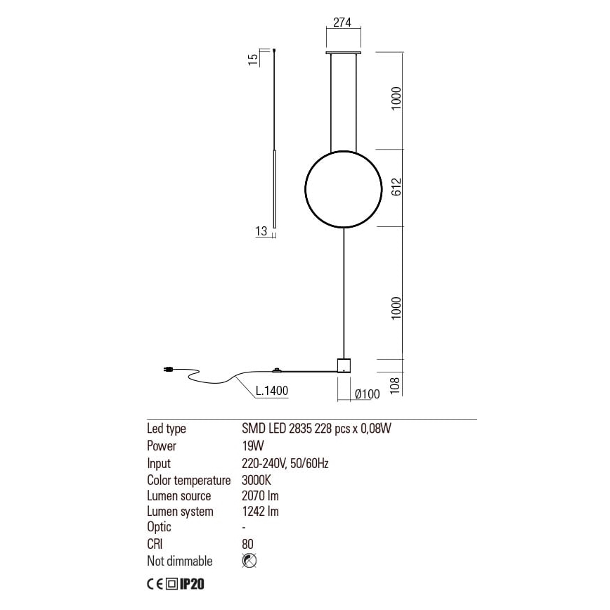 Redo 01-2197 - LED gulvlampe SLICK LED/19W/230V sort
