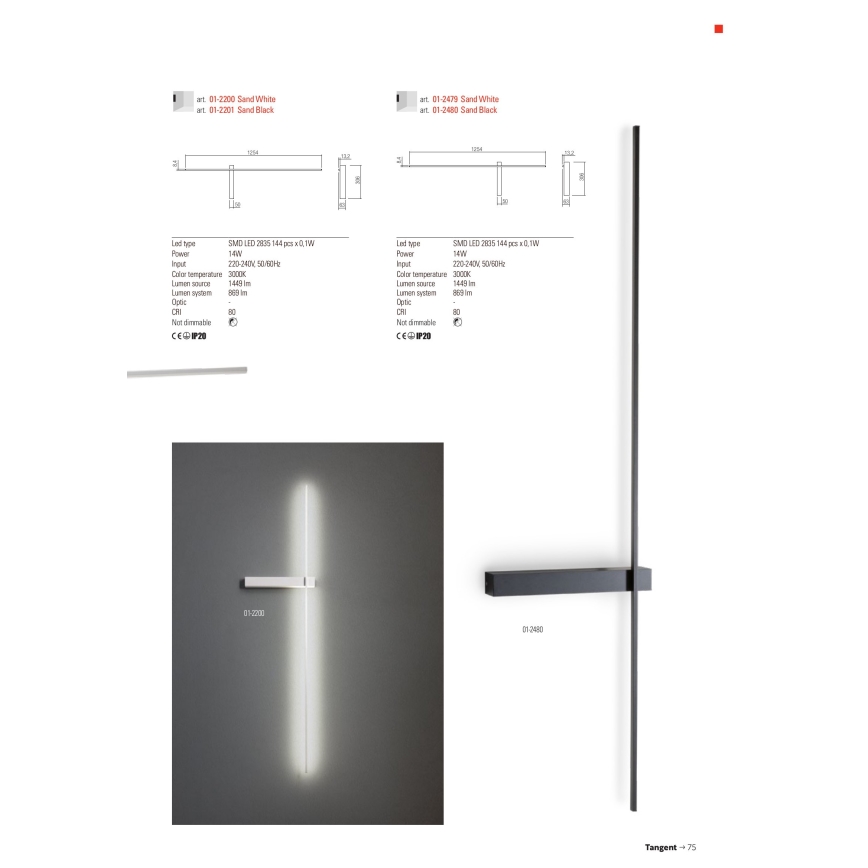 Redo 01-2200 - LED væglampe TANGENT LED/14W/230V hvid